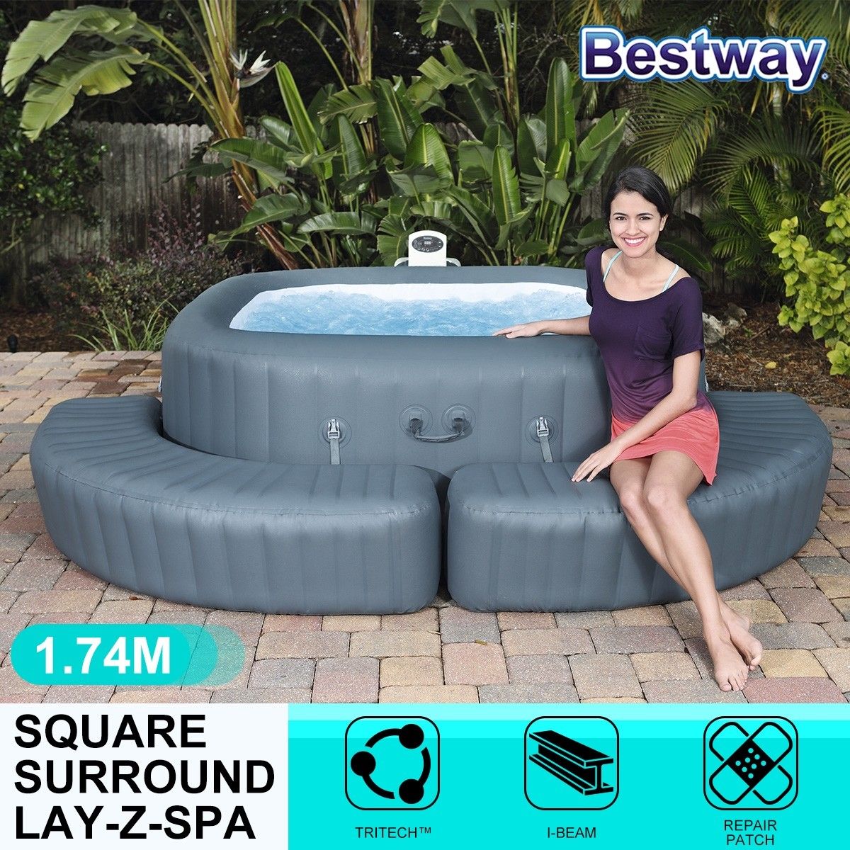 Lay Z Spa Pool Surrounds Air Sofa Hot Tub Square Surrounds 1.74m X 40cm ...