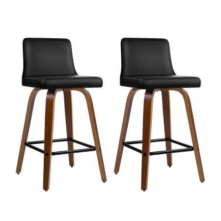 Artiss 2x Kitchen Wooden Bar Stools, Grey Leather Bar Stools With Wooden Legs