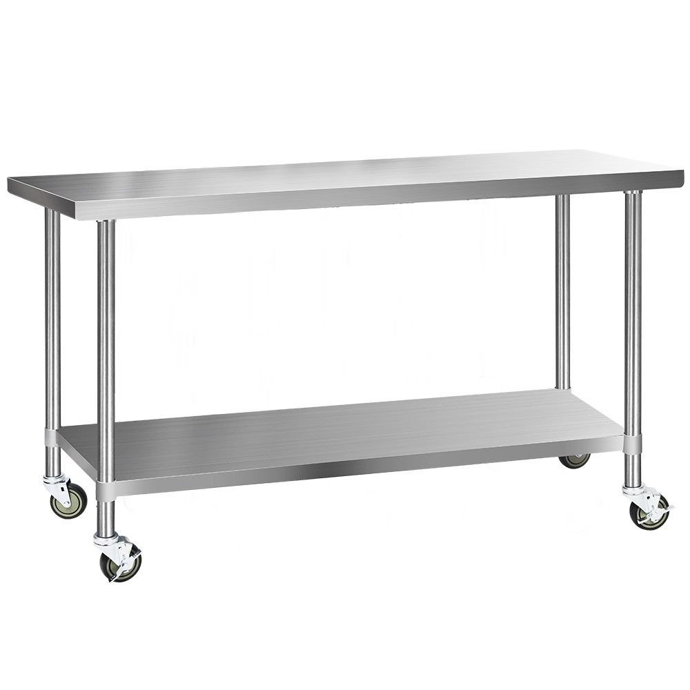 Cefito 430 Stainless Steel Kitchen Benches Work Bench Food Prep Table with Wheels 1829MM x 610MM