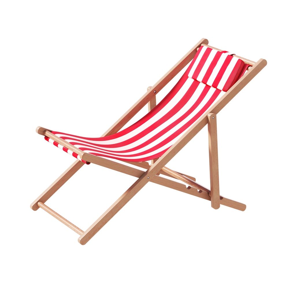 Gardeon Outdoor Deck Chair Wooden Sun Lounge Folding Beach Patio Furniture Red