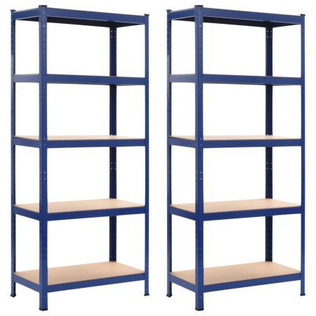 Storage Shelves 2 pcs Blue 80x40x180 cm Steel and MDF