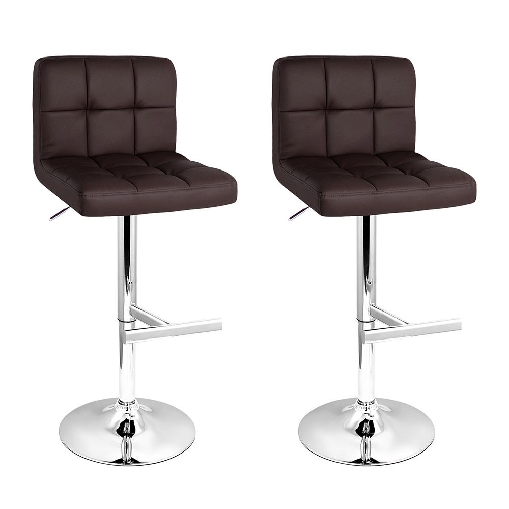 Artiss 2x Bar Stools Leather Gas Lift Brown