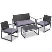 Gardeon 4 PCS Outdoor Sofa Set Rattan Furniture Glass Top Table Chairs Black