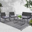 Gardeon 4 PCS Outdoor Sofa Set Rattan Furniture Glass Top Table Chairs Black