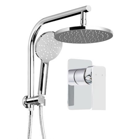 WELS Round 9 inch Rain Shower Head and Mixer Set Bathroom Handheld Spray Bracket Rail Chrome