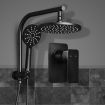 WELS Round 9 inch Rain Shower Head and Mixer Set Bathroom Handheld Spray Bracket Rail Mat Black