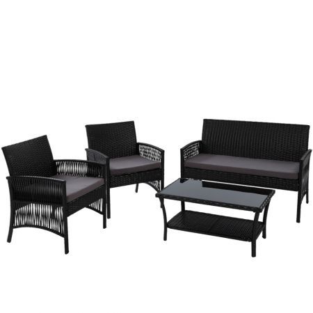 Gardeon 4PCS Outdoor Lounge Setting Sofa Set Patio Wicker Furniture Black