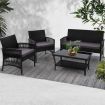 Gardeon 4PCS Outdoor Sofa Set Wicker Harp Chair Table Garden Furniture Black