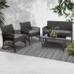 Gardeon 4PCS Outdoor Sofa Set Wicker Harp Chair Table Garden Furniture Grey