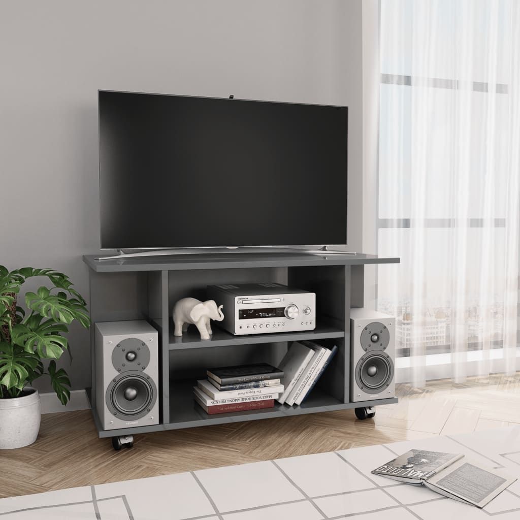 TV Cabinet with Castors High Gloss Grey 80x40x40 cm Chipboard