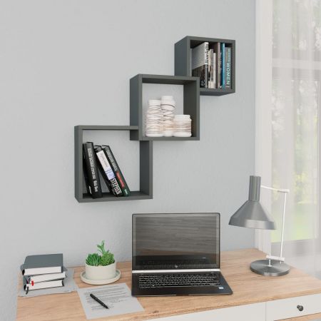 Cube Wall Shelves Grey 84.5x15x27 cm Chipboard