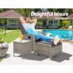 Gardeon 3PC Recliner Chairs Table Sun lounge Wicker Outdoor Furniture Adjustable Grey