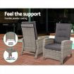 Gardeon 3PC Recliner Chairs Table Sun lounge Wicker Outdoor Furniture Adjustable Grey