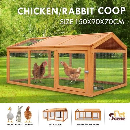 Wooden Chicken Coop Run Rabbit Bunny Hutch Duck Cage Outdoor Enclosure