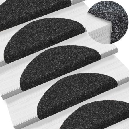 15 pcs Self-adhesive Stair Mats Needle Punch 54x16x4 cm Black