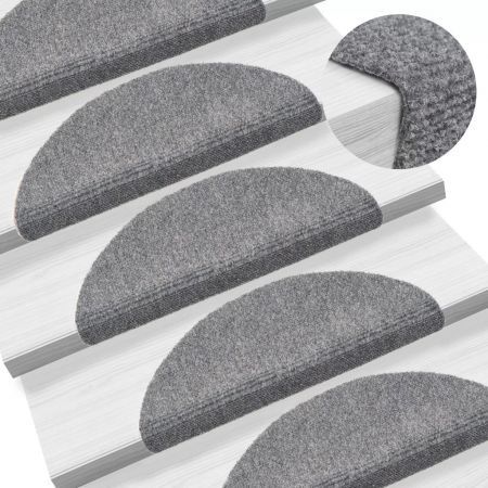 15 Self-adhesive Stair Mats Needle Punch 54x16x4cm Light Grey