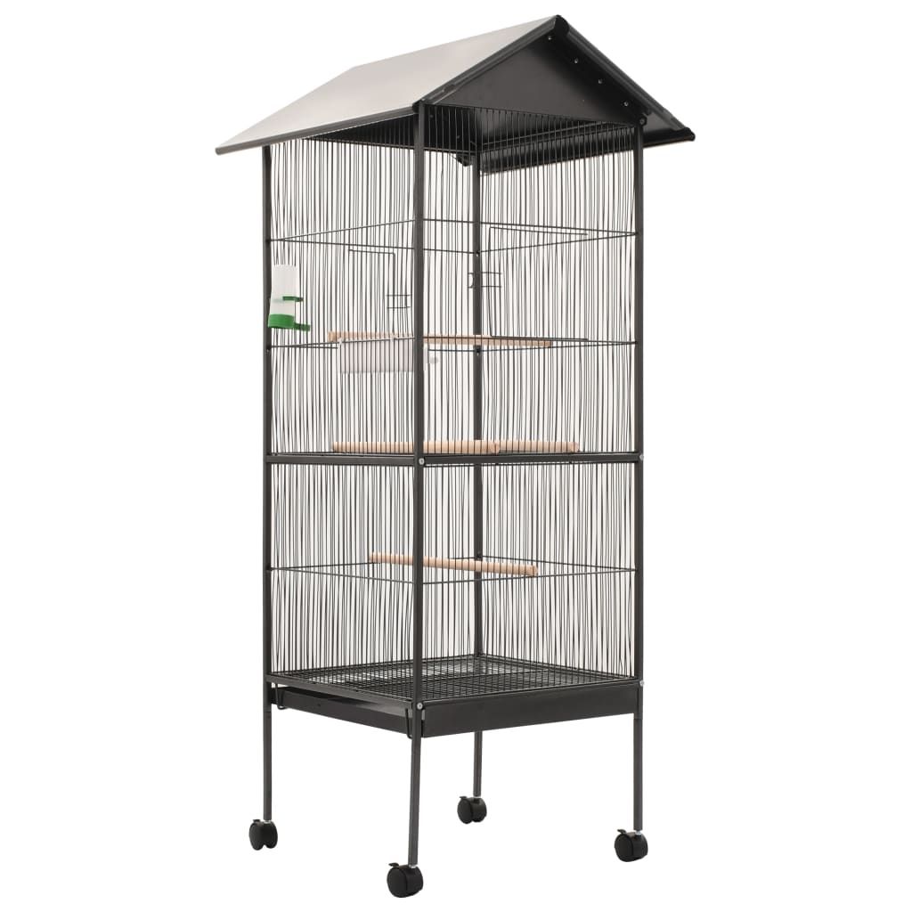 Bird Cage with Roof Grey 66x66x155 cm Steel