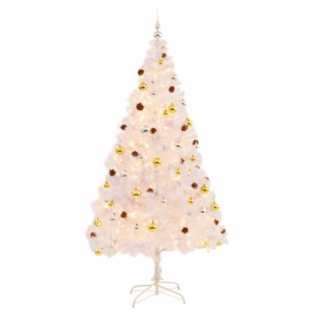 Faux Christmas Tree Decorated With Baubles And Leds 210cm White