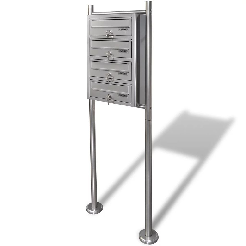 Quadruple Mailbox on Stand Stainless Steel