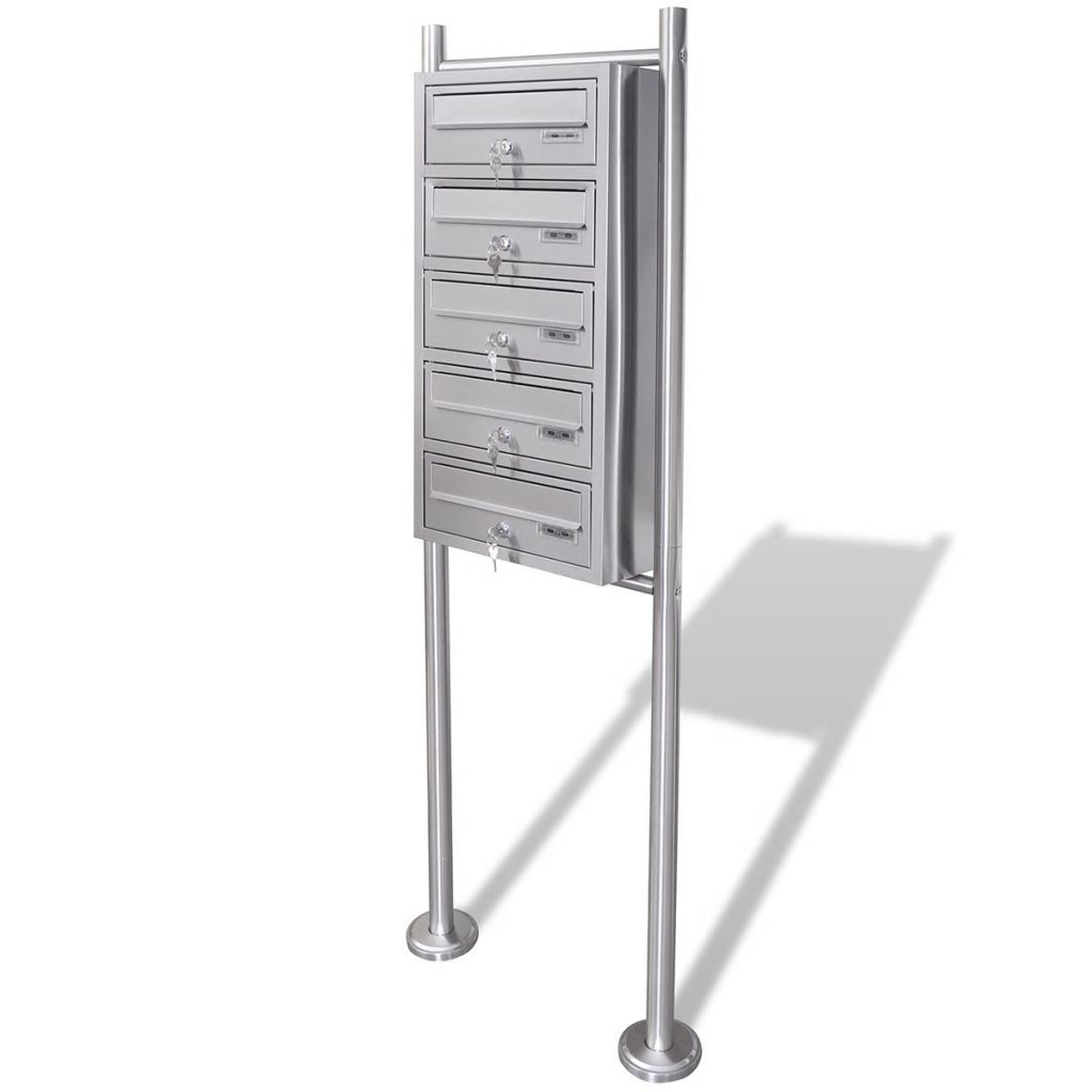 Quintuple Mailbox on Stand Stainless Steel