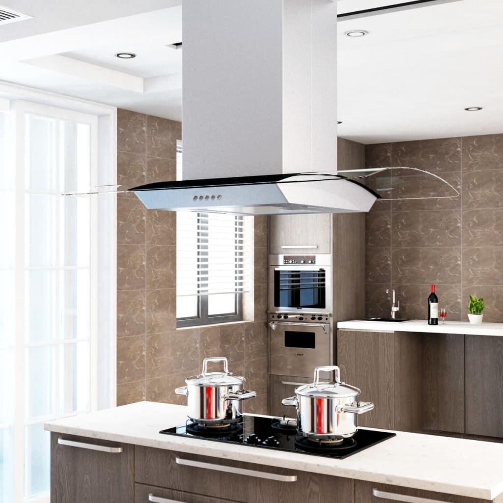 Island Range Hood 90 cm Stainless Steel 756 Cubic Meter/H LED