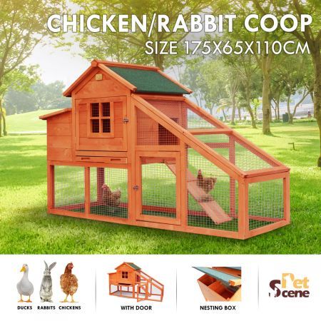 Rabbit Hutch Outdoor Wooden Rabbit Chicken Pet Hutch House,Bunny Cage Pet Home with Ventilation Door for Indoor Outdoor Waterproof 