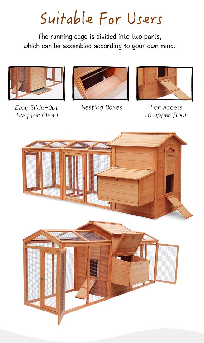 Petscene 284cm Wood Chicken Rabbit Coop Hen House Hutch Poultry Cage