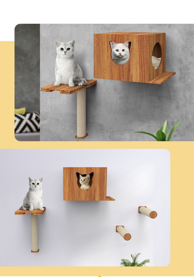 Deluxe Wall Mounted Cat Tree Cat Perch House Shelf Sisal Scratching
