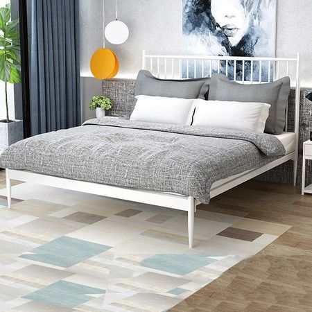 King Modern Metal Bed Frame Iron, White Wire Bed Frame Queen