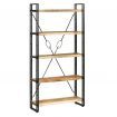 5-Tier Bookcase Solid Mango Wood and Steel 90x30x180 cm