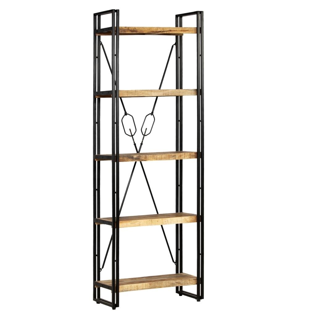 5-Tier Bookcase Solid Mango Wood and Steel 60x30x180 cm