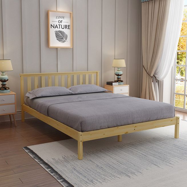 Wooden Bed Frame Queen Size Oak Platform Bed Base Bedroom Furniture Crazy Sales