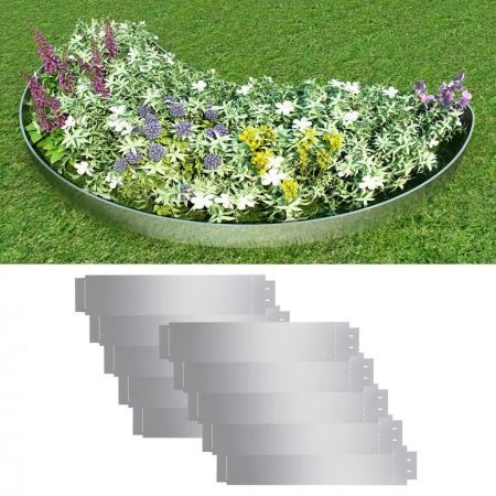 Lawn Fence Set 10 pcs Galvanised Steel 100x20 cm
