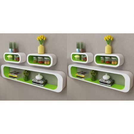 Wall Cube Shelves 6 pcs Green and White