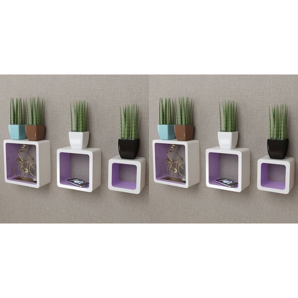 Wall Cube Shelves 6 pcs White and Purple