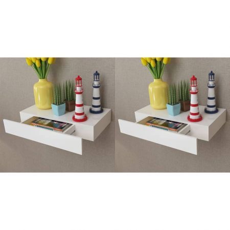 Floating Wall Shelves With Drawers 2 Pcs White 48 Cm Crazy Sales