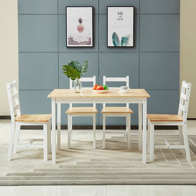 Wooden Table And Chairs 5 Piece Dining Set Kitchen Furniture Oak White