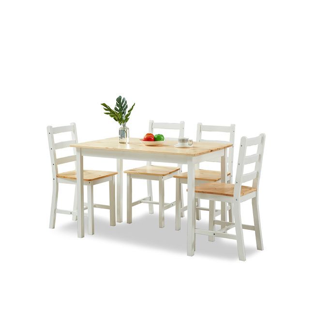 Wooden Table and Chairs 5-Piece Dining Set Kitchen Furniture-Oak & White