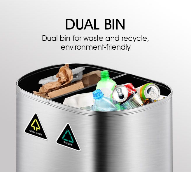 80L Dual Sensor Rubbish Bin Recycle Automatic Garbage Kitchen Waste Trash Can Stainless Steel