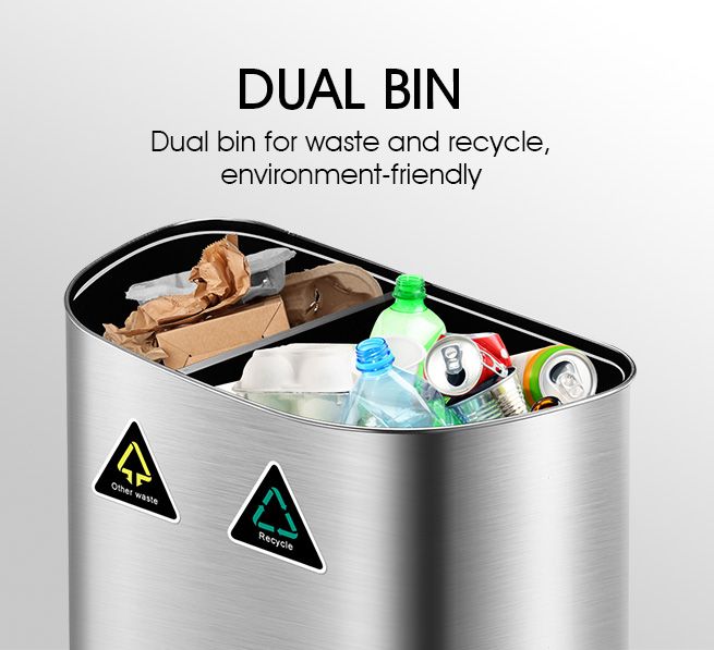 70L Motion Sensor Rubbish Bin Dual Kitchen Waste Can Stainless Steel Recycle Bin