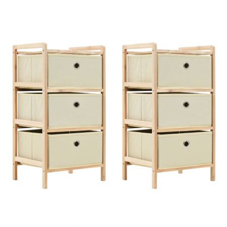 Storage Racks With 3 Fabric Baskets 2 Pcs Beige Cedar Wood Crazy