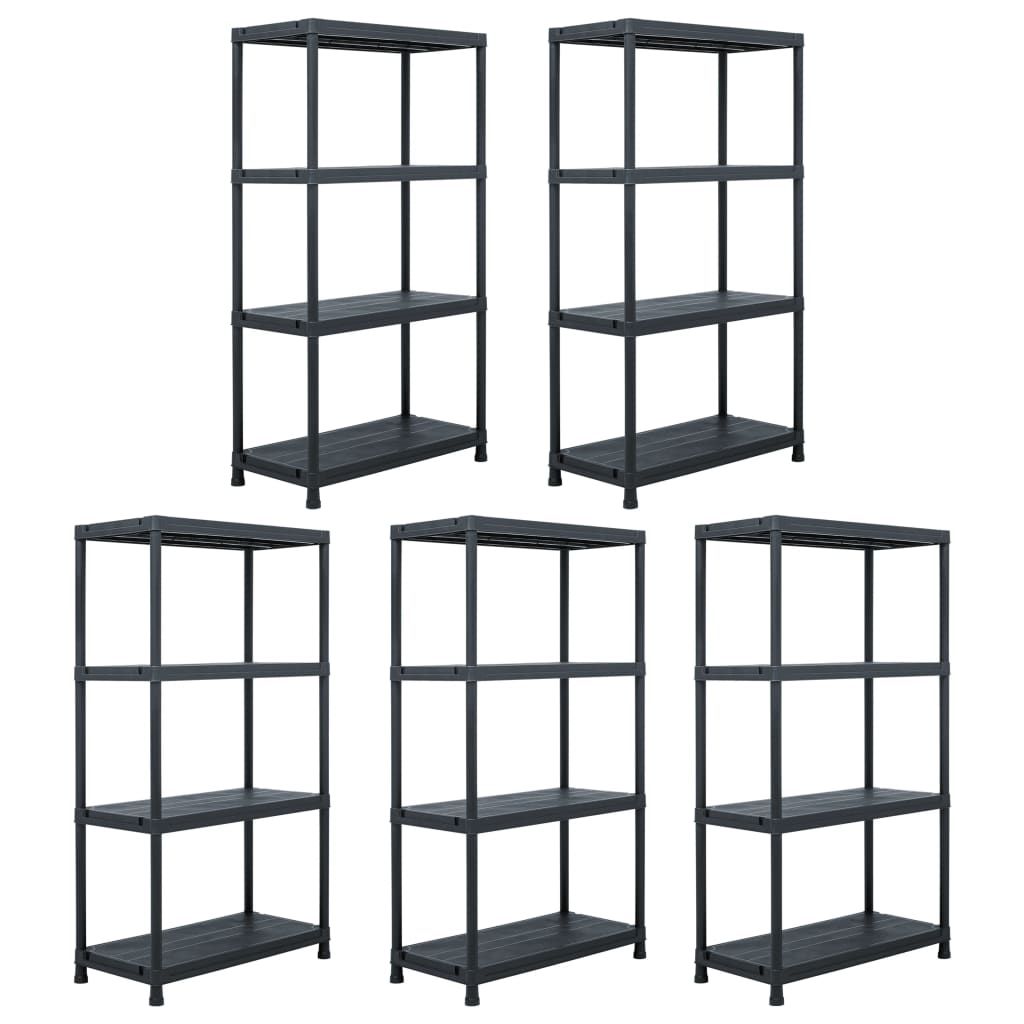 Storage Shelf Racks 5 pcs Black 60x30x138 cm Plastic