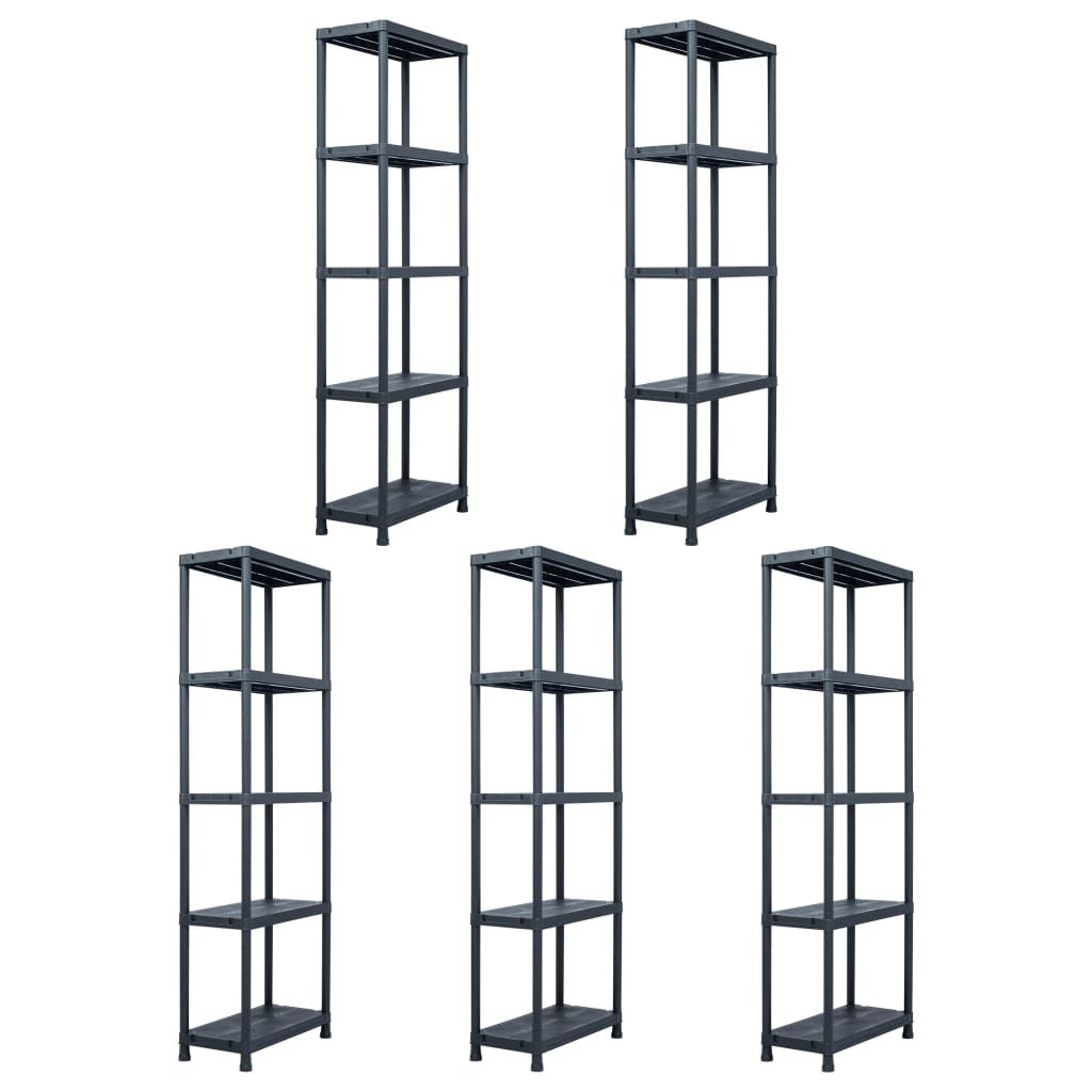 Storage Shelf Racks 5 pcs Black 125 kg 60x30x180 cm Plastic