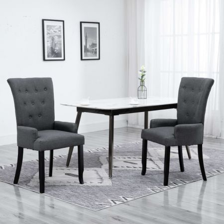 Dining Chair with Armrests 2 pcs Dark Grey Fabric