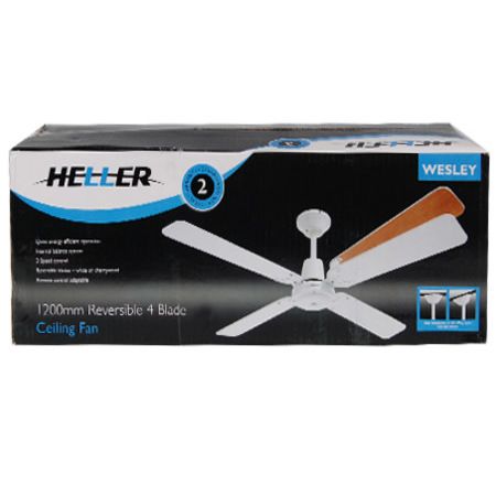 Heller Wesley Air Cooling Ceiling Fan 1200mm 4 Blade Reversible White/Cherrywood 