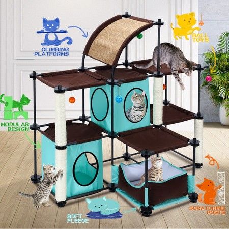 Petscene Cat Condo Cat Tree Tower Feline House Kit with Cat Scratching Posts