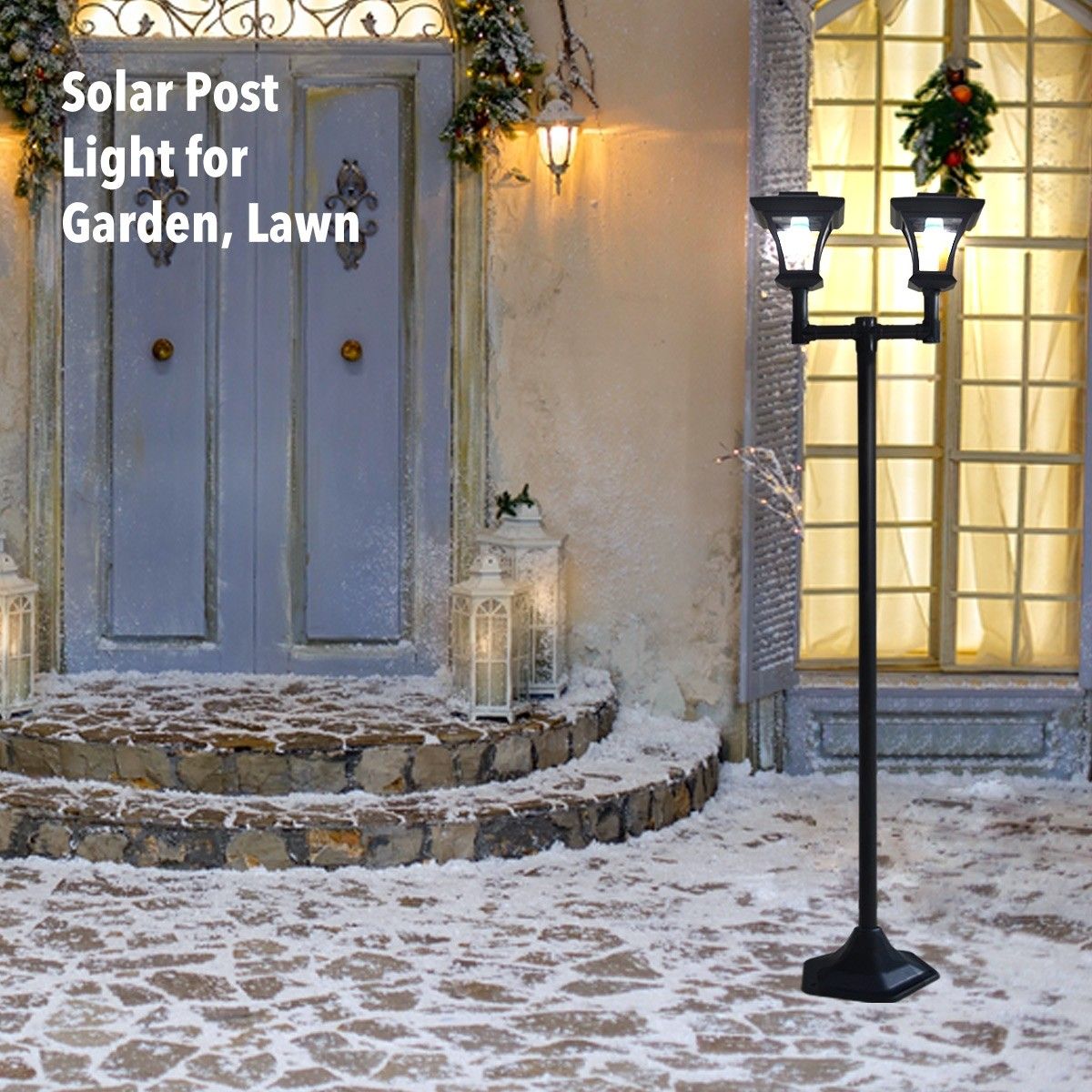 Deluxe Outdoor Solar Lights Garden Lamp Post with Double Lamp | Crazy Sales