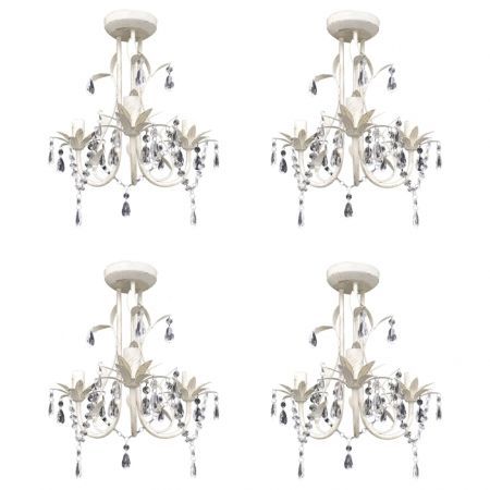 Crystal Pendant Ceiling Lamp Chandeliers 4 pcs Elegant White