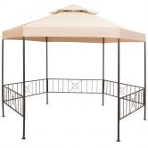 Garden Marquee Gazebo Pavilion Tent Hexagonal Beige 323x265 cm