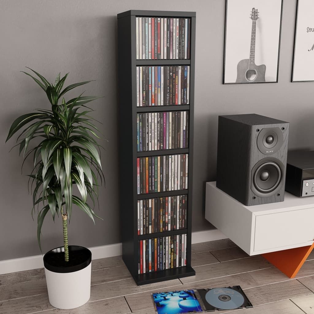 CD Cabinet Black 21x16x88 cm Chipboard